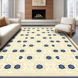 Ultra Soft Area Rug, Non Slip, Stain Resistant, Washable Area Rugs for Living Room, Bedroom, Artisan Filigree Area Featuring Classic Lattice and Blue Floral Accents(Beige)
