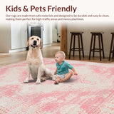 Ultra Soft Area Rug, Non Slip, Stain Resistant, Washable Area Rugs for Living Room, Bedroom, Chic Distressed Geometric Style(Pink)