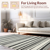 Ultra Soft Area Rug, Non Slip, Stain Resistant, Washable Area Rugs for Living Room, Bedroom, Trendy Monochrome Linear Motif(Black)