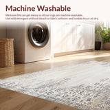 Ultra Soft Area Rug, Non Slip, Stain Resistant, Washable Area Rugs for Living Room, Bedroom, Boho Elegance Area Showcasing Distressed Damask and Ornamental Details(Beige)