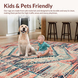 Ultra Soft Area Rug, Non Slip, Stain Resistant, Washable Area Rugs for Living Room, Bedroom, Machine Washable Low Pile Area Rug, Distressed Boho Chic Design(Red)