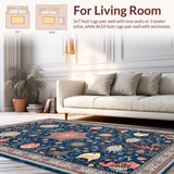 Ultra Soft Area Rug, Non Slip, Stain Resistant, Washable Area Rugs for Living Room, Bedroom, Vibrant Beachy Ogee Pattern(Blue)
