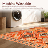 Ultra Soft Area Rug, Non Slip, Stain Resistant, Washable Area Rugs for Living Room, Bedroom, Chic Tribal Linear Composition(Orange)