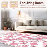 Ultra Soft Area Rug, Non Slip, Stain Resistant, Washable Area Rugs for Living Room, Bedroom, Rustic Nature-Inspired Floral Theme(Pink)