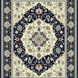 Tuscany Inspired Medallion Navy Beige Floral Design(Beige)