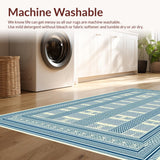 Ultra Soft Area Rug, Non Slip, Stain Resistant, Washable Area Rugs for Living Room, Bedroom, Rustic Textured Oval Motif(Blue)