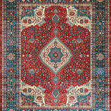 Ultra Soft Area Rug, Non Slip, Stain Resistant, Washable Area Rugs for Living Room, Bedroom, Rustic Floral Medallion Motif(Red)