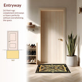 Ultra Soft Area Rug, Non Slip, Stain Resistant, Washable Area Rugs for Living Room, Bedroom, Luxurious Ornamental Geometric Composition(Gold)