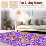 Ultra Soft Area Rug, Non Slip, Stain Resistant, Washable Area Rugs for Living Room, Bedroom, Rustic Artful Floral Touch(Purple)