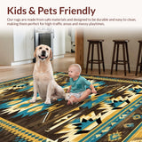 Ultra Soft Area Rug, Non Slip, Stain Resistant, Washable Area Rugs for Living Room, Bedroom, Striking Bold Colorful Tribal Style(Brown)