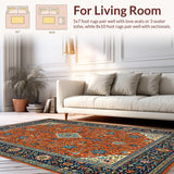 Ultra Soft Area Rug, Non Slip, Stain Resistant, Washable Area Rugs for Living Room, Bedroom, Vibrant High-Low Textured Motif(Orange)