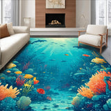 Ultra Soft Area Rug, Non Slip, Stain Resistant, Washable Area Rugs for Living Room, Bedroom, Underwater Adventure Kids Rug Featuring Colorful Sea Creatures Design(Blue)