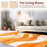 Ultra Soft Area Rug, Non Slip, Stain Resistant, Washable Area Rugs for Living Room, Bedroom, Elegant Swirling Fluidic Design(Orange)