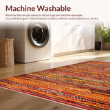 Ultra Soft Area Rug, Non Slip, Stain Resistant, Washable Area Rugs for Living Room, Bedroom, Rustic Multicolor Striped Aesthetic(Red)