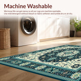 Ultra Soft Area Rug, Non Slip, Stain Resistant, Washable Area Rugs for Living Room, Bedroom, Elegant Circular(Blue)