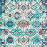 Ultra Soft Area Rug, Non Slip, Stain Resistant, Washable Area Rugs for Living Room, Bedroom, Stylish Waterproof Area with Geometric Medallion in Turquoise and Coral(Blue)