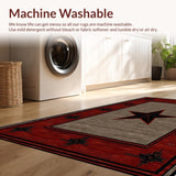 Ultra Soft Area Rug, Non Slip, Stain Resistant, Washable Area Rugs for Living Room, Bedroom, Rustic Earthy Star Pattern(Red)