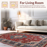 Ultra Soft Area Rug, Non Slip, Stain Resistant, Washable Area Rugs for Living Room, Bedroom, Vibrant Boho Tiled Arrangement(Red)