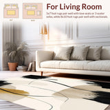 Beige with Abstract Black Brushstroke and Linear Accents(Beige)