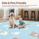 Ultra Soft Area Rug, Non Slip, Stain Resistant, Washable Area Rugs for Living Room, Bedroom, Joyful Animal Friends Concept(Blue)