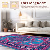 Ultra Soft Area Rug, Non Slip, Stain Resistant, Washable Area Rugs for Living Room, Bedroom, Serene Ethnic Patterned Home Accent(Blue)