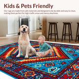 Ultra Soft Area Rug, Non Slip, Stain Resistant, Washable Area Rugs for Living Room, Bedroom, Geometric Teal and Rust Dining Room Rug(Red)