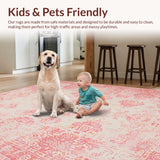 Ultra Soft Area Rug, Non Slip, Stain Resistant, Washable Area Rugs for Living Room, Bedroom, Vintage Chic Tiled Arrangement(Pink)