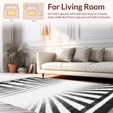 Ultra Soft Area Rug, Non Slip, Stain Resistant, Washable Area Rugs for Living Room, Bedroom, Modern Jungle Theme Flooring With Striking Monochromatic Optical Illusion(Black)