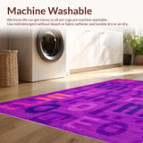 Ultra Soft Area Rug, Non Slip, Stain Resistant, Washable Area Rugs for Living Room, Bedroom, Sophisticated Lettered Design with Color Pop(Purple)