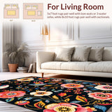 Ultra Soft Area Rug, Non Slip, Stain Resistant, Washable Area Rugs for Living Room, Bedroom, Chic Modern Insect Illustration(Black)