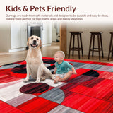 Ultra Soft Area Rug, Non Slip, Stain Resistant, Washable Area Rugs for Living Room, Bedroom, Vibrant Circular Geometric Artwork(Red)