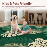 Ultra Soft Area Rug, Non Slip, Stain Resistant, Washable Area Rugs for Living Room, Bedroom, Elegant Monstera Patterned Accent(Green)