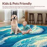 Ultra Soft Area Rug, Non Slip, Stain Resistant, Washable Area Rugs for Living Room, Bedroom, Coastal Ocean Wave Blue Nursery Washable Rug(Blue)