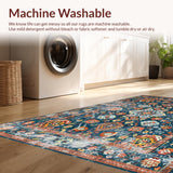Ultra Soft Area Rug, Non Slip, Stain Resistant, Washable Area Rugs for Living Room, Bedroom, Vibrant Tribal Tiled Aesthetic(Blue)