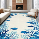 Ultra Soft Area Rug, Non Slip, Stain Resistant, Washable Area Rugs for Living Room, Bedroom, Coastal Reef Inspired Area Bright Colors Fish Beige(Blue)