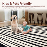 Ultra Soft Area Rug, Non Slip, Stain Resistant, Washable Area Rugs for Living Room, Bedroom, Black and White Striped Rug, Modern Design(Black)