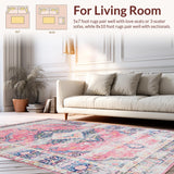 Ultra Soft Area Rug, Non Slip, Stain Resistant, Washable Area Rugs for Living Room, Bedroom, Luxurious Ogee Inspired Elements(Pink)