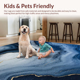 Ultra Soft Area Rug, Non Slip, Stain Resistant, Washable Area Rugs for Living Room, Bedroom, Artistic Fluid Pattern with Gold Accents(Blue)