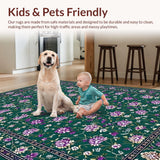 Ultra Soft Area Rug, Non Slip, Stain Resistant, Washable Area Rugs for Living Room, Bedroom, Artistic Pastel Floral Composition(Green)