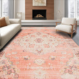 Ultra Soft Area Rug, Non Slip, Stain Resistant, Washable Area Rugs for Living Room, Bedroom, Chic Distressed Botanical Art(Pink)