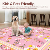 Ultra Soft Area Rug, Non Slip, Stain Resistant, Washable Area Rugs for Living Room, Bedroom, Trendy Warm Colorful Imagery(Pink)