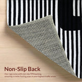 Ultra Soft Area Rug, Non Slip, Stain Resistant, Washable Area Rugs for Living Room, Bedroom, Handcrafted Boho Striped Floor Mat Washable Woven Entryway Decor(Black)