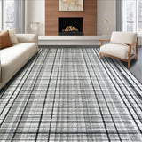 Ultra Soft Area Rug, Non Slip, Stain Resistant, Washable Area Rugs for Living Room, Bedroom, Linear Ascent Black White Layered Carpet(Black)