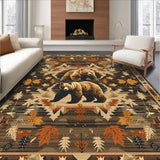 Ultra Soft Area Rug, Non Slip, Stain Resistant, Washable Area Rugs for Living Room, Bedroom, Charming Lodge Bear Imagery(Brown)