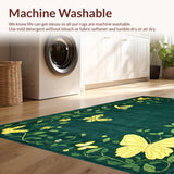 Ultra Soft Area Rug, Non Slip, Stain Resistant, Washable Area Rugs for Living Room, Bedroom, Whimsical Floral Butterfly Motif(Green)