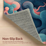 Ultra Soft Area Rug, Non Slip, Stain Resistant, Washable Area Rugs for Living Room, Bedroom, Nautical Octopus Illusion Rug Runner with 3D Oceanic Whale and Dolphin Motifs(Pink)