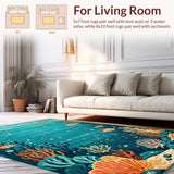Ultra Soft Area Rug, Non Slip, Stain Resistant, Washable Area Rugs for Living Room, Bedroom, Colorful Nautical Fantasy Design(Blue)