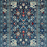 Ultra Soft Area Rug, Non Slip, Stain Resistant, Washable Area Rugs for Living Room, Bedroom, Rustic Tribal Patterned Blue Tones(Blue)