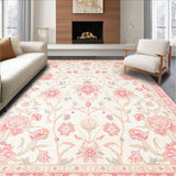 Ultra Soft Area Rug, Non Slip, Stain Resistant, Washable Area Rugs for Living Room, Bedroom, Graceful Floral Lattice Design(White)