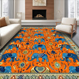 Ultra Soft Area Rug, Non Slip, Stain Resistant, Washable Area Rugs for Living Room, Bedroom, Artistic Elephant Embrace Motif(Orange)